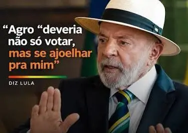 Arte com Lula de chapéu e a frase atribuída a ele sobre o agro