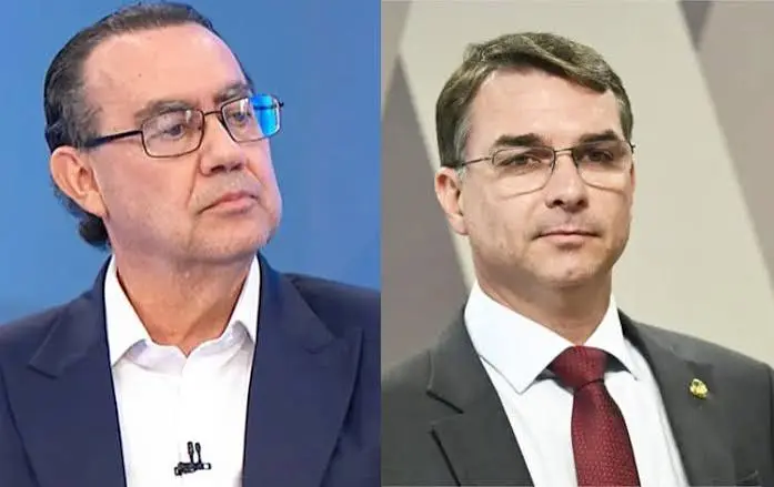 Montagem com Augusto Cury e Flávio Bolsonaro lado a lado