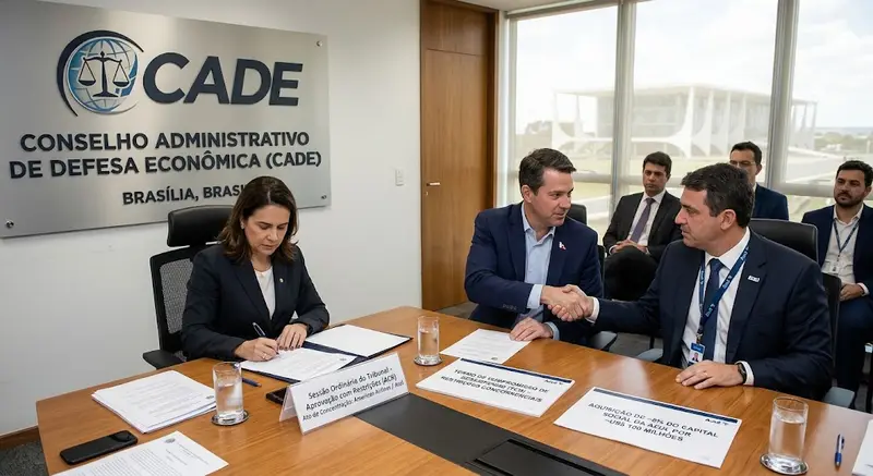 Reunião com assinatura de documentos em sala do Cade em Brasília