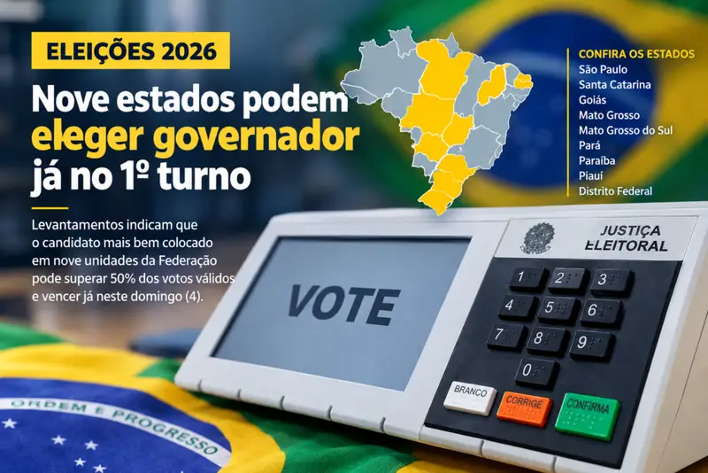 Arte sobre os nove estados que podem eleger governador no primeiro turno