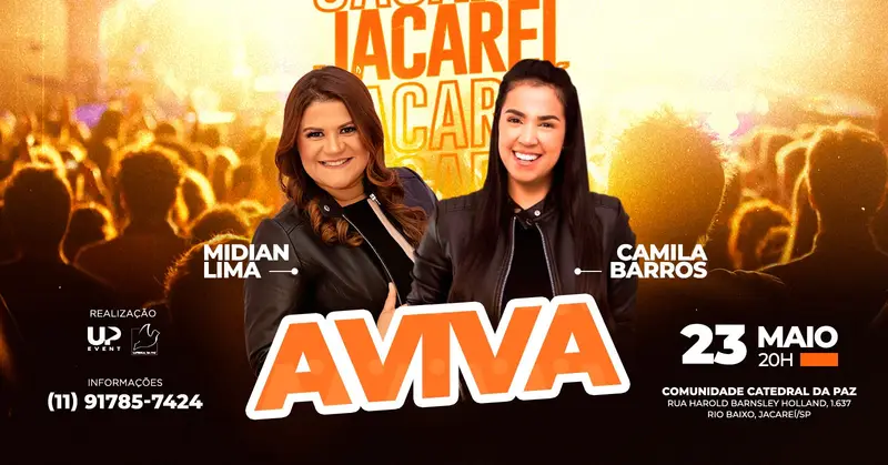 Cartaz do evento Aviva Jacareí com Midian Lima e Camila Barros