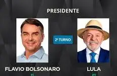 Arte com os retratos de Flávio Bolsonaro e Lula e a indicação de segundo turno